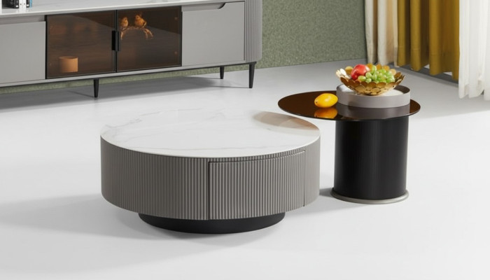 Round set of 2x coffee tables, side tables, design living room