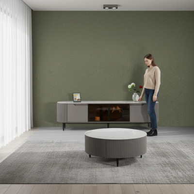RTV lowboard TV stand sideboard wood gray luxury living room design