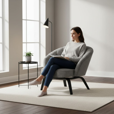 Stylish upholstery made of solid wood with stitching in Charcoal Chesterfield.