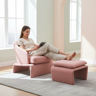Armchair and ottoman club lounge in pink fabric modern style living room