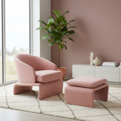 Armchair and ottoman club lounge in pink fabric modern style living room