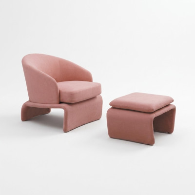 Armchair and ottoman club lounge in pink fabric modern style living room