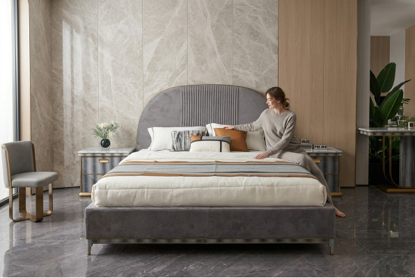 Gray Bedroom Set Bed Frame 2x Nightstands Double Bed 3-piece Set