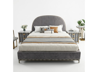 Gray Bedroom Set Bed Frame 2x Nightstands Double Bed 3-piece Set