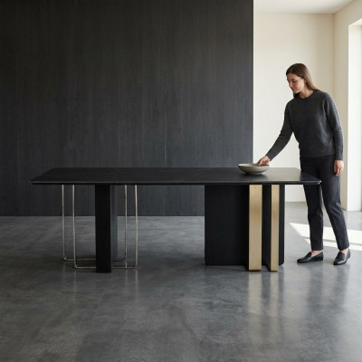 Rectangular dining table black dining table wooden table stainless steel furniture table