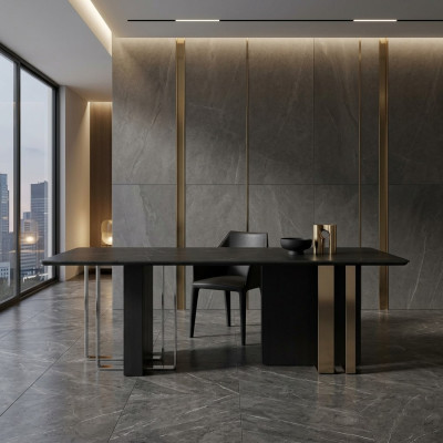 Rectangular dining table black dining table wooden table stainless steel furniture table
