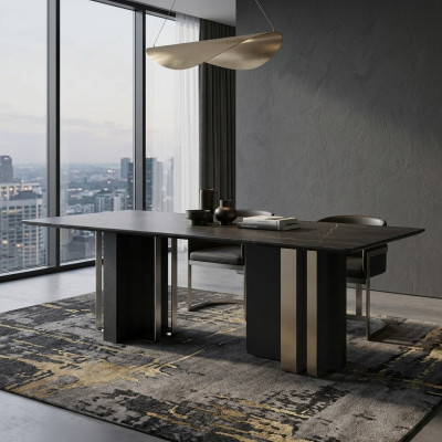Black Dining Table Rectangular Solid Wood Stainless Steel Designer Table