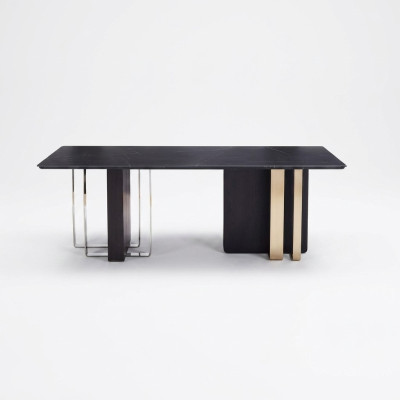 Black Dining Table Rectangular Solid Wood Stainless Steel Designer Table