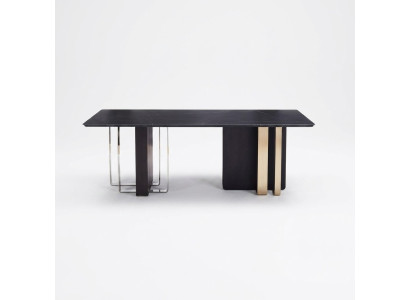 Black Dining Table Rectangular Solid Wood Stainless Steel Designer Table
