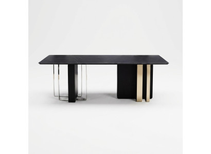 Large black dining table, dining room furniture, wooden table, stainless steel table