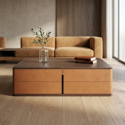 Living room coffee table orange luxury material wood style modern tables
