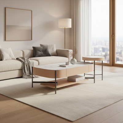 Living room set: 2x coffee table beige modern luxury stainless steel