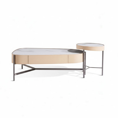 Living room set: 2x coffee table beige modern luxury stainless steel