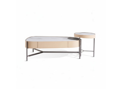 Living room set: 2x coffee table beige modern luxury stainless steel