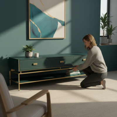 Modern lowboard luxury TV stand living room furniture green rtv TV furniture