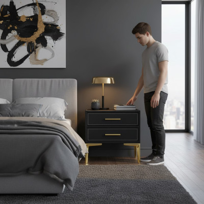 Nightstand luxury black bedroom new design furniture style modern