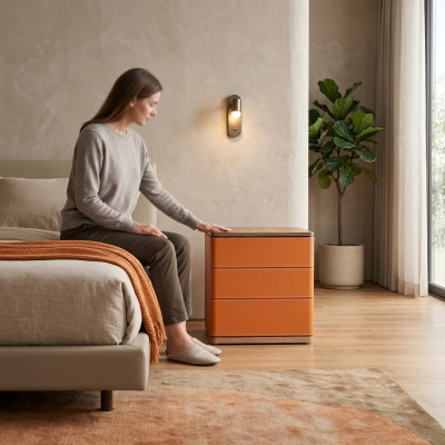 Bedroom nightstand design new material wood luxury orange