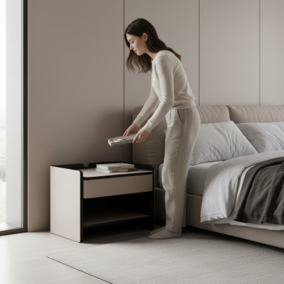 Bedroom nightstand modern wood beige luxury side tables furniture
