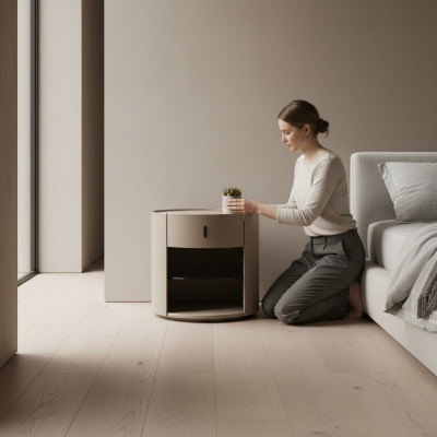Beige designer bedside luxury nightstand bedroom furniture style
