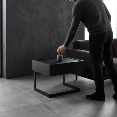 Bedroom Nightstand Black Stylish Made of Wood and Stainless Steel New