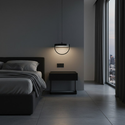 Bedroom Nightstand Black Stylish Made of Wood and Stainless Steel New