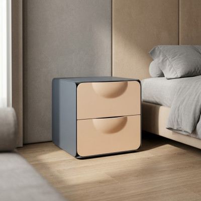 Beige nightstand with 2 drawers, bedroom night console, wooden console.