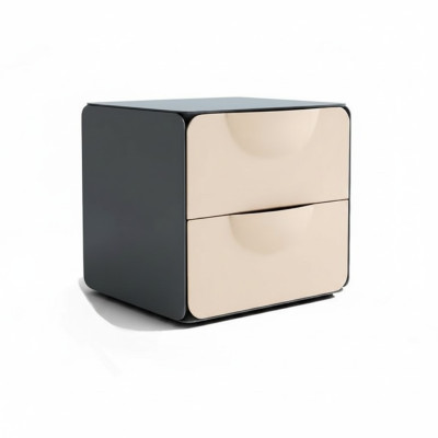 Beige nightstand with 2 drawers, bedroom night console, wooden console.
