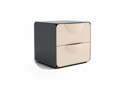 Beige nightstand with 2 drawers, bedroom night console, wooden console.