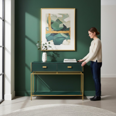 Console table green living room furniture wood stainless steel furniture luxury sideboard
