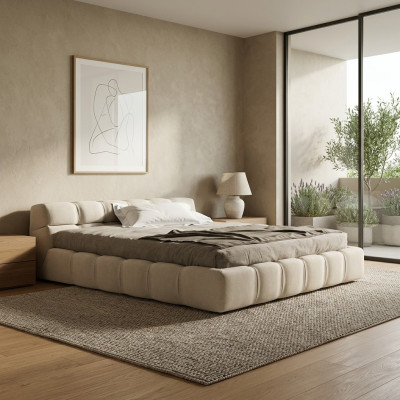 White beige bed bedroom beds double beds sleep beds textile