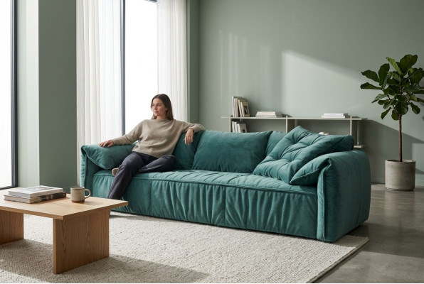 Blue three-seater living room sofas 3-seater couch fabric furniture cloth sofas