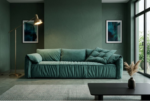 Blue three-seater living room sofas 3-seater couch fabric furniture cloth sofas