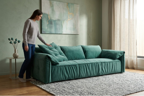 Designer blue sofa 3-seater couch living room seating furniture textile sofas