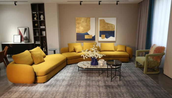 Living room luxury furniture sectional sofa L-shape couch design upholstery textile