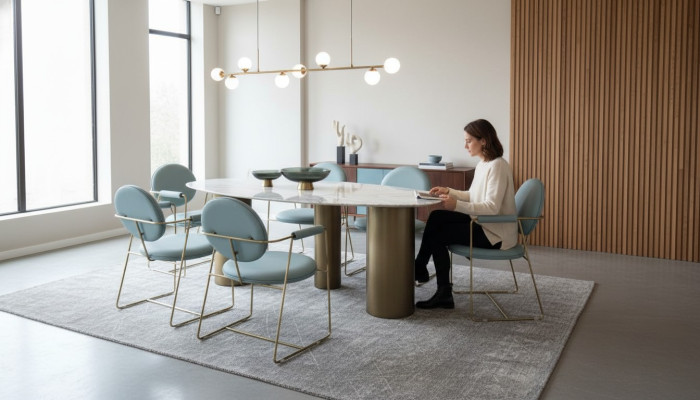 Dining room designer oval dining table white luxury stainless steel tables table