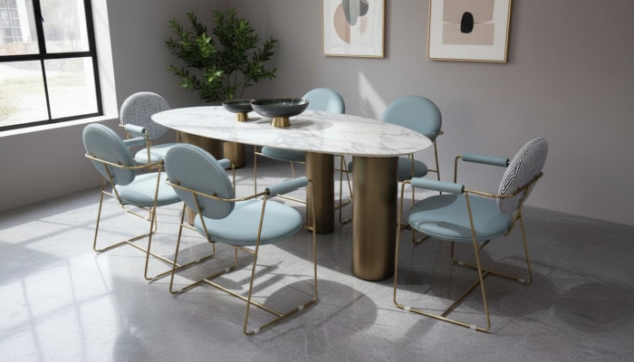 Dining room designer oval dining table white luxury stainless steel tables table