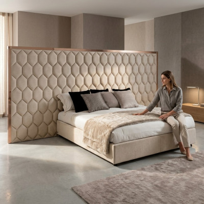 Large Beige Double Bed Designer Bed Frame With Headboard Furniture