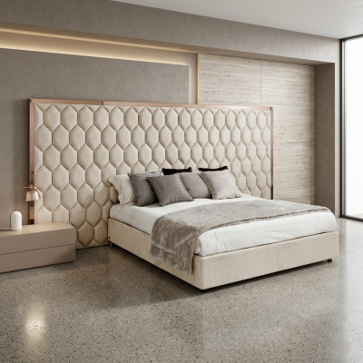Large Beige Double Bed Designer Bed Frame With Headboard Furniture