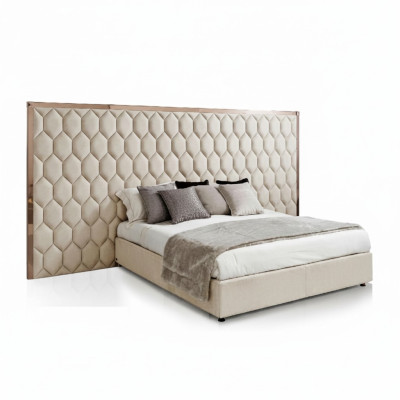 Large Beige Double Bed Designer Bed Frame With Headboard Furniture