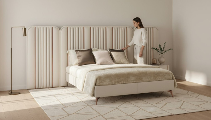 Bedroom double bed beige bed frame king-size bed luxury furniture