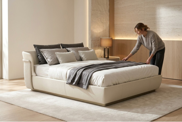 Designer white double bed bedroom furniture large family beds bed