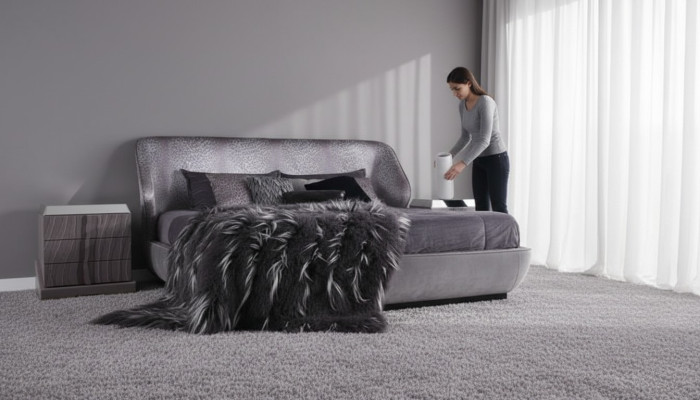 Gray Bedroom Set Bed 2x Nightstands Designer Double Bed Wood 3-piece
