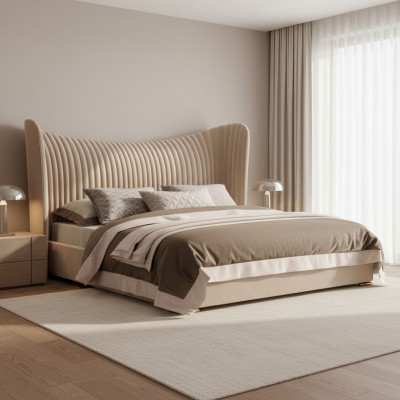 Beige double bed designer wood beds bed frames bedroom furniture bed