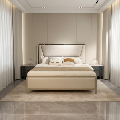 Bedroom bed beds designer double bed natural wood bed bed frame beige