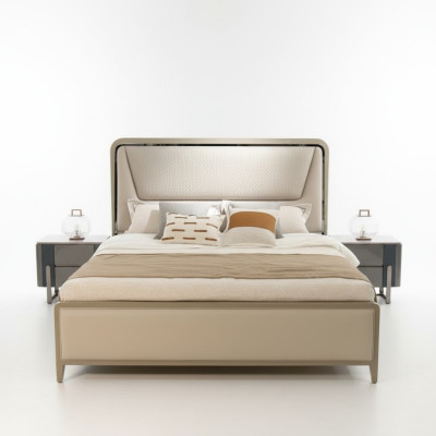 Bedroom bed beds designer double bed natural wood bed bed frame beige