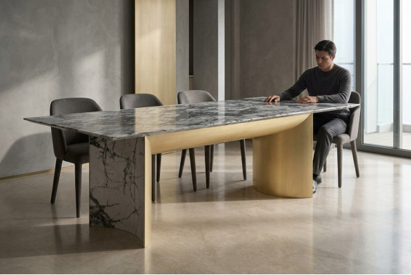 Stylish dining table made of artificial marble, large dining table, new table dining room furniture.