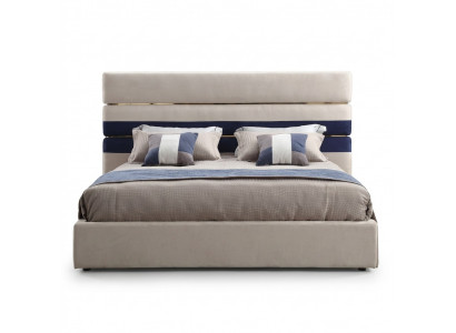 Modern designer double bed with wooden frame Stylish bed new in beige