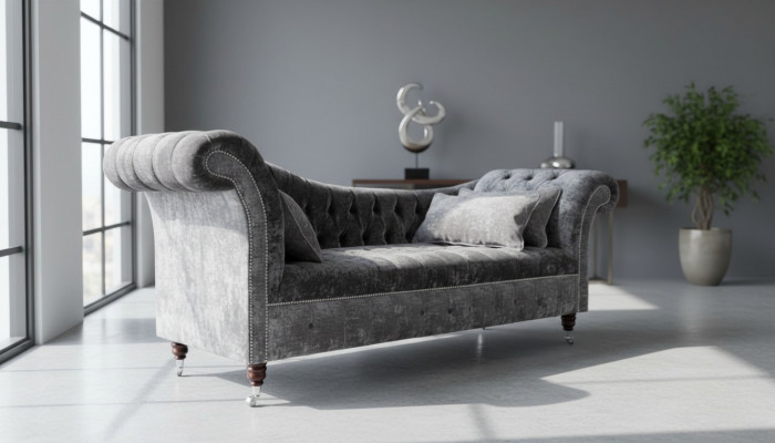 Gray Chesterfield Couch Sofa Upholstered 3-Seater Couches Seating Suite Sofas New