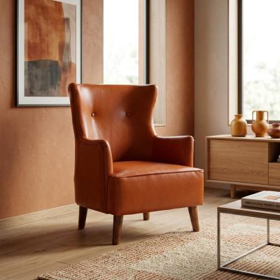 Orange armchair single-seater living room luxury faux leather upholstered furniture new