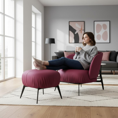 Chair, Ottoman, Living Room, Design, Modern Set, Upholstery, Relax 2-piece.